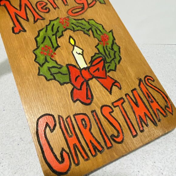 Retro 1970’s Christmas Holiday Hand Crafted Decor Cutting Board Colorful Wood - Picture 2 of 6